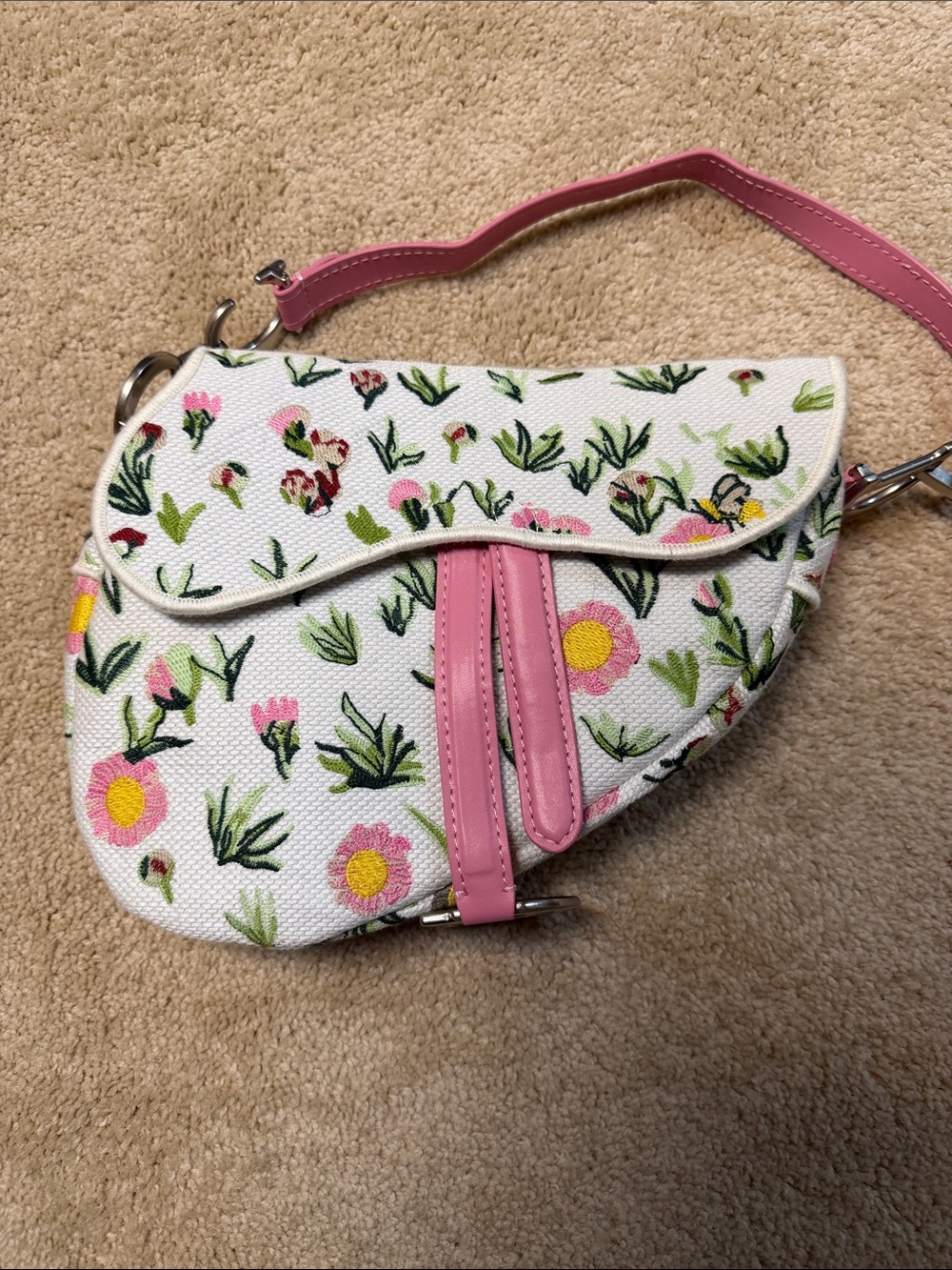 Pink Floral Saddle Crossbody Bag